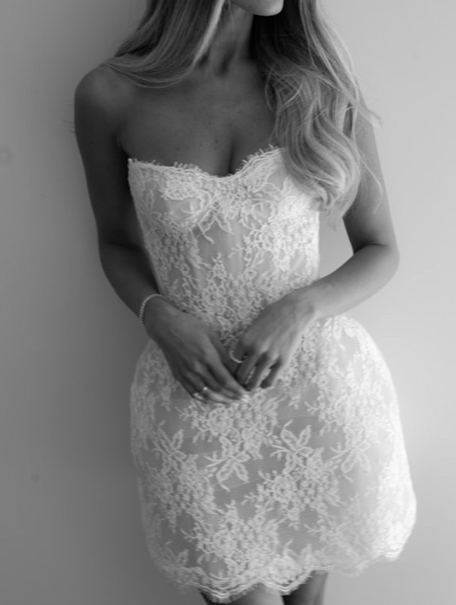 Cute A Line Strapless White Lace Short Homecoming Dress Birthday Dress SH4656