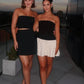 Cute A Line Strapless Black White Satin Short Homecoming Dress Outfits SH1782
