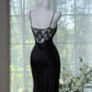 Sexy Black Mermaid Spaghetti Strap Beaded Lace Chiffon Evening Dress Party Dress SH3727