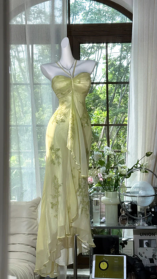 Dreamy Green Mermaid Halter Beaded Chiffon Prom Dress Formal Dress Party Dress SH4026