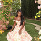 Elegant A Line Spaghetti Strap Print Floral Satin Prom Dress Evening Dress SH2386