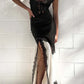 Sexy White-black Mermaid Spaghetti Strap Lace Satin Slit Prom Dress Evening Dress SH5753