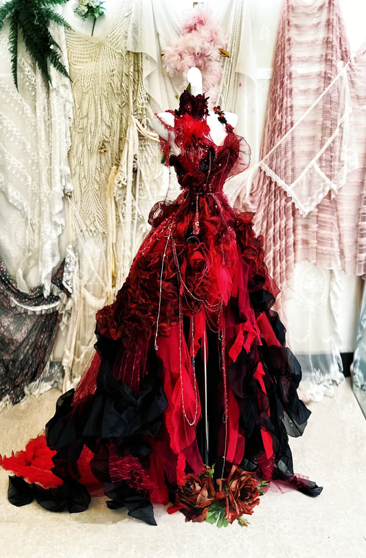 Stunning Burgundy Ball Gown Spaghetti Strap Floral Beaded Tulle Prom Dress 16th Birthday Dress SH4262