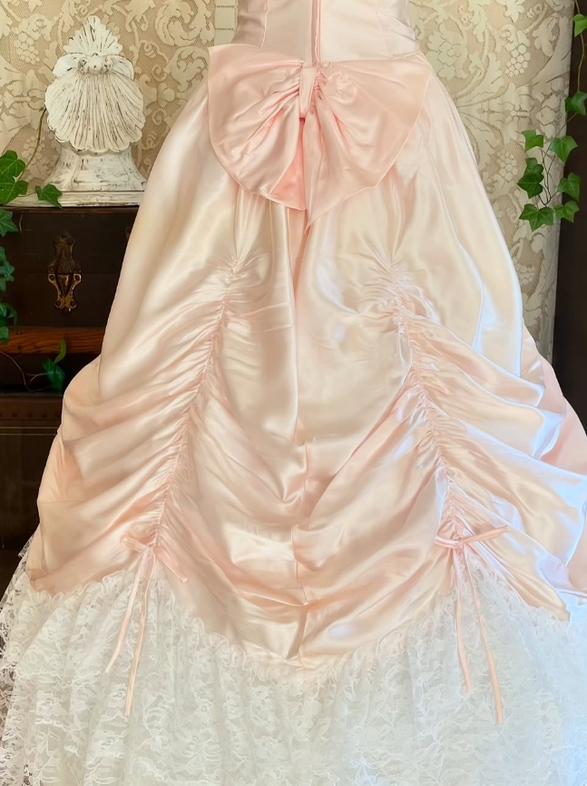 Vintage Sweetheart Neck Pearls Lace Light Pink Satin Birthday Dress Wedding Dress SH1865