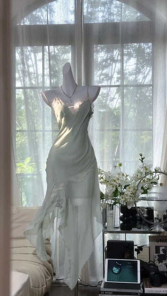 Light Green Sheath Spaghetti Strap Lace Chiffon Short Homecoming Dress Wedding Guest Dress SH4322