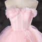 Gorgeous Strapless Pink Tulle Long Prom Dresses Evening Dresses SH1769