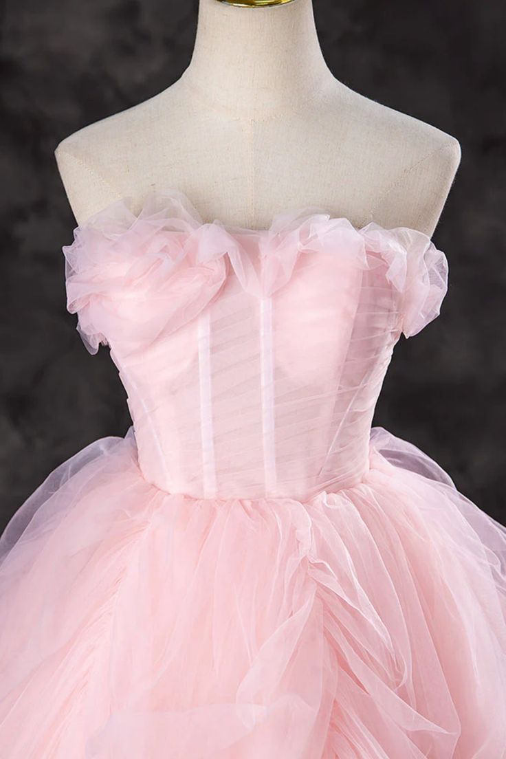 Gorgeous Strapless Pink Tulle Long Prom Dresses Evening Dresses SH1769