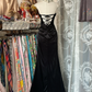 Simple Black Vintage Mermaid Halter Satin Graduation Prom Dress SH5378