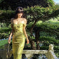 Elegant Sheath Straps Print Flower Green Satin Party Dress Evening Dress SH2867