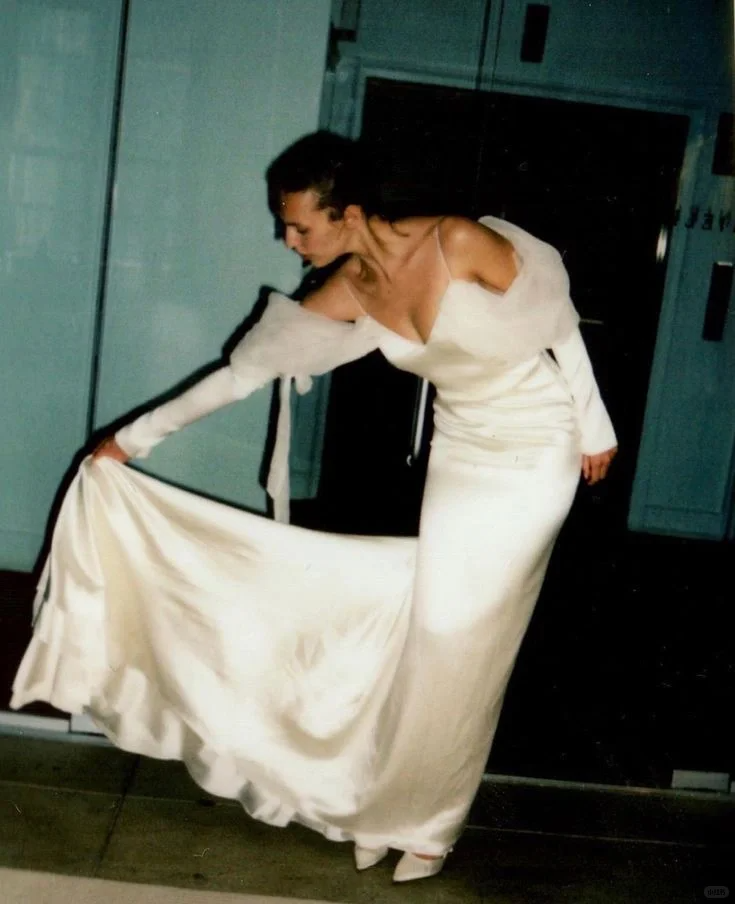 Vintage Simple Mermaid Long Sleeve White Satin Tulle Long Sweep Wedding Dress SH4939