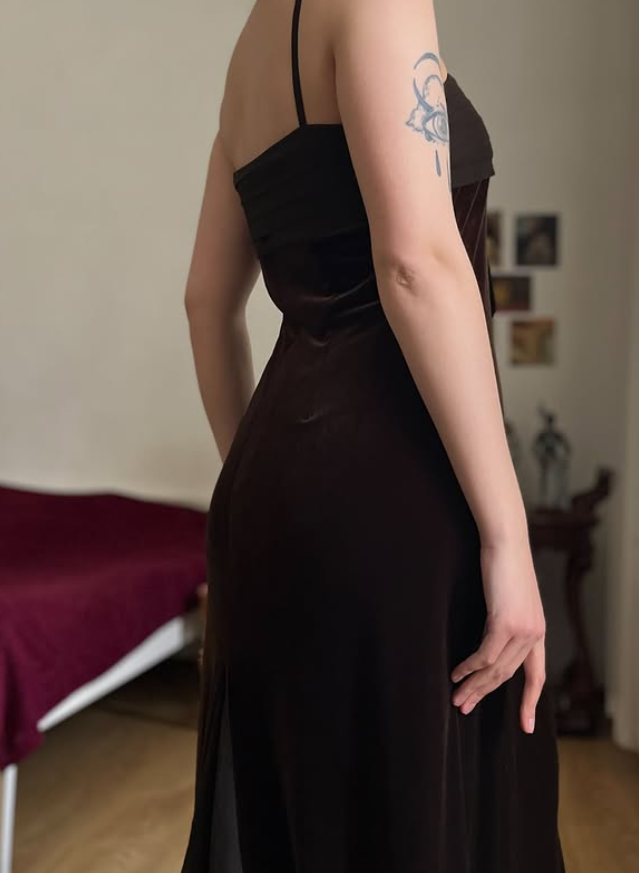 Vintage Sheath Spaghetti Strap Brown Velvet Prom Dress Evening Dress SH6075
