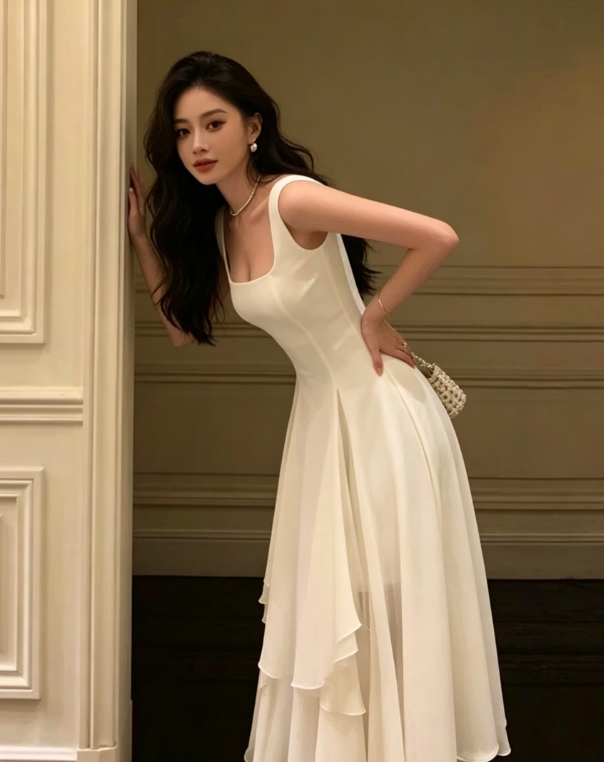 White Elegant Irregular Hem Long Prom Dress  SH761