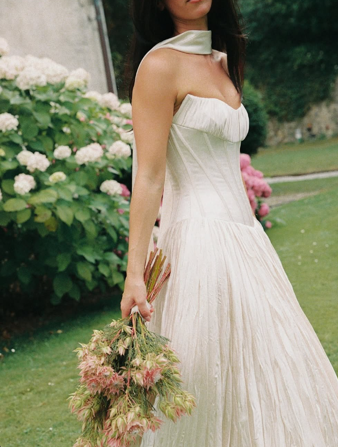 Elegant Ball Gown Strapless Corset Pleated Satin Prom Dress Wedding Dress SH4659