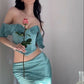 Gentle Mermaid Off the Shoulder Two Piece Chiffon Satin Party Dress Evening Dress SH2862