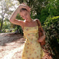 Backless Sexy A Line Spaghetti Print Floral Yellow Satin Short Homecoming Dress Mini Dress SH8016