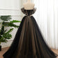 Black A Line Off the Shoulder Applique Tulle Long Formal Dress Prom Dress SH1828