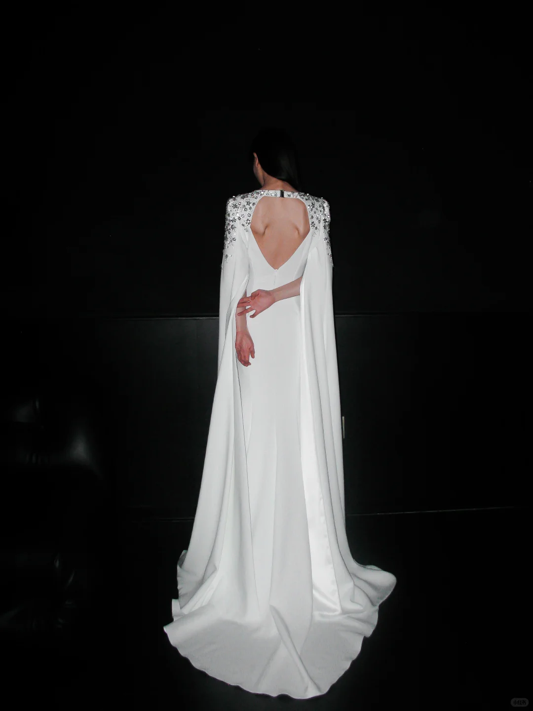 Elegant Mermaid Long Sleeve Beaded Satin Wedding Dress SH5866