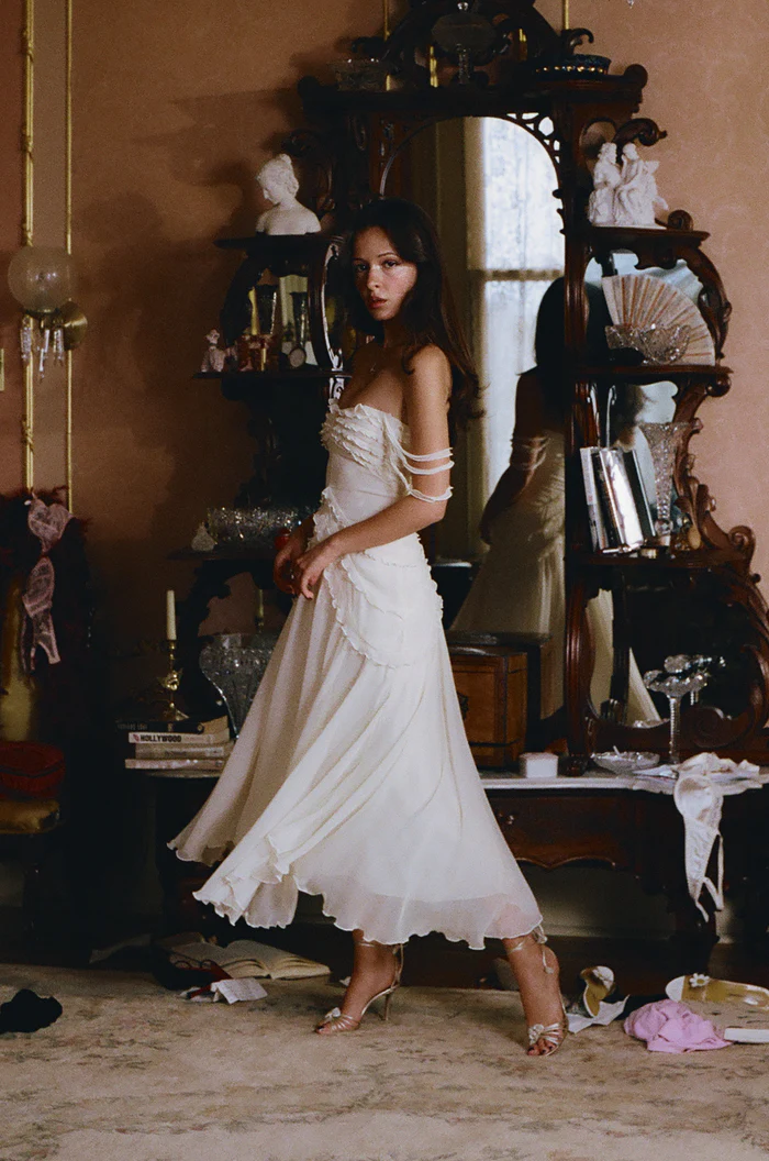 Cute A Line Off the Shoulder Ivory Chiffon Ruffle Prom Dress Graduation Prom Dress SH2583