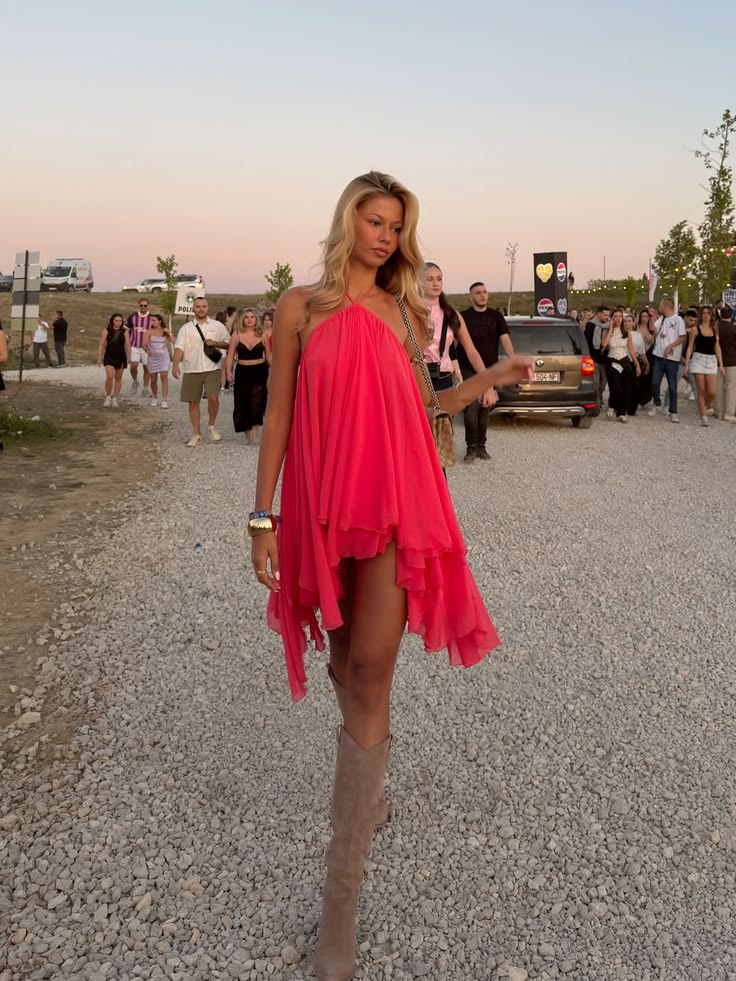 Ethereal A Line Halter Hot Pink Chiffon Backless Short Homecoming Dress Mini Dress SH8041