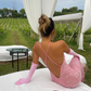 Cute Sheath Spaghetti Strap Beaded Pink Chiffon Prom Dress Evening Dress SH2096