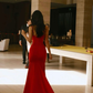 Mermaid Spaghetti Straps Red Prom Dress Wedding Guest Dresses SH1238