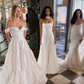 Gentle Classic A Line Straps White Chiffon Lace Long Wedding Dress SH5453