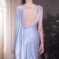 Elegant Sheath Beaded Lilac Satin Open Back Prom Dress Party Dress SH4078