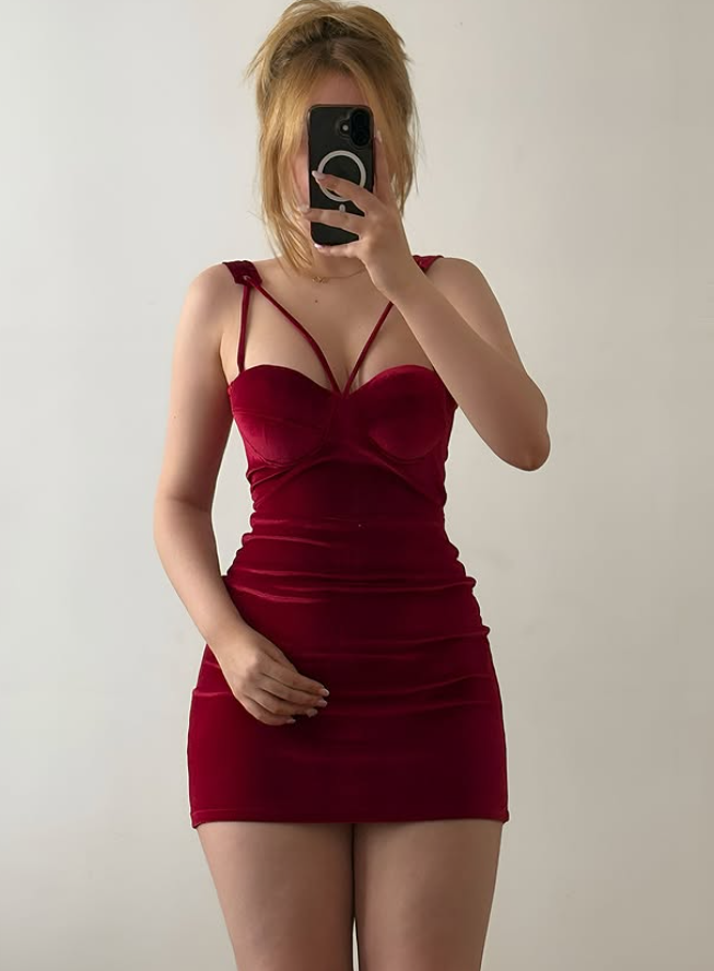Sexy Sheath Spaghetti Strap Burgundy Velvet Short Prom Dress Homecoming Dress Outfits SH6847