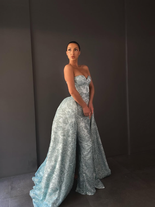 Shiny Baby Blue Sheath Sweetheart Neck Sequin Satin Prom Dress Evening Dress SH6125