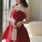 Charming Red A Line Spaghetti Straps Bow Satin Short Homecoming Dress Outfits SH6221