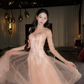 Pretty A Line Spaghetti Straps Floral Flowy Tulle Long Prom Dress Graduation Prom Dress SH5299