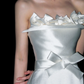 Elegant White Bow A Line Strapless Satin Long Wedding Dress SH4711