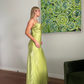 Simple Sheath Spaghetti Strap Green Satin Long Prom Dress Graduation Prom Dress SH2591