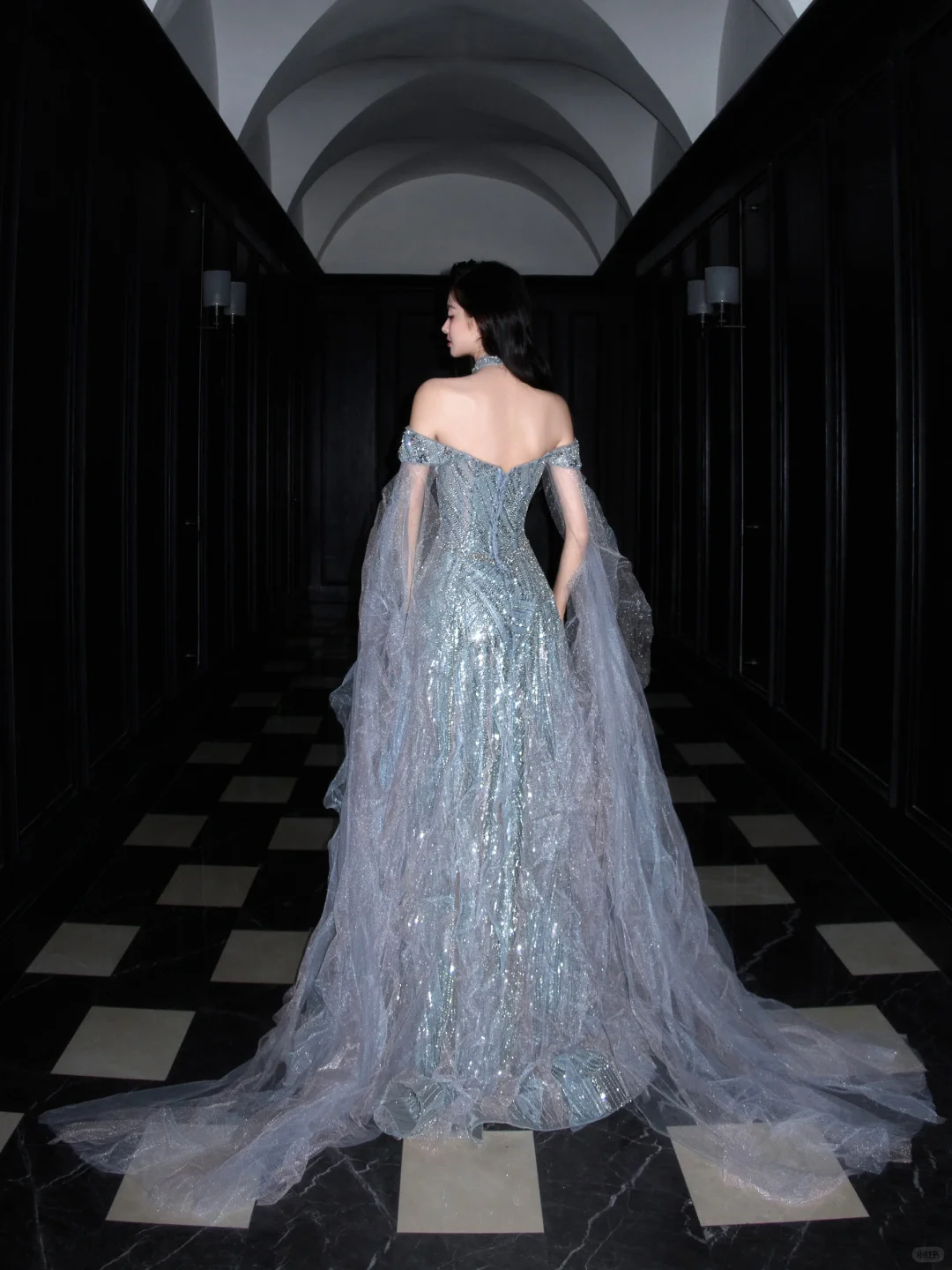 Shiny Exquisite Beaded A Line Off the Shoulder Grey Tulle Long Evening Dress Ball Gown SH3488