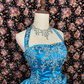 Vintage Blue Ball Gown Halter Beaded Pleated Satin Prom Dress Sweet 16 Dress SH5775