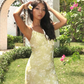 Cute Yellow A Line Spaghetti Strap Print Floral Satin Prom Dress Wedding Guest Dress SH4388