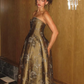 Elegant A Line Sweetheart Neck Print Floral Satin Long Prom Dress Evening Dress SH5326
