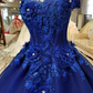 Royal Blue Off-The-Shoulder Evening Dresses, Appliques Formal Prom Dress SH846