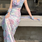 Beautiful Sheath Print Flower Colorful Chiffon Long Prom Dress Evening Dress SH6051