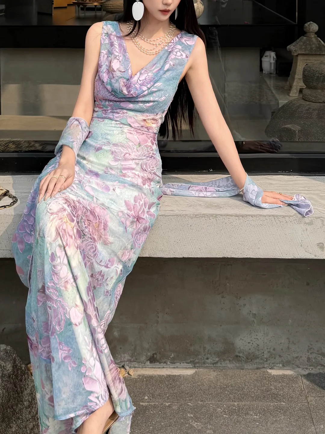 Beautiful Sheath Print Flower Colorful Chiffon Long Prom Dress Evening Dress SH6051