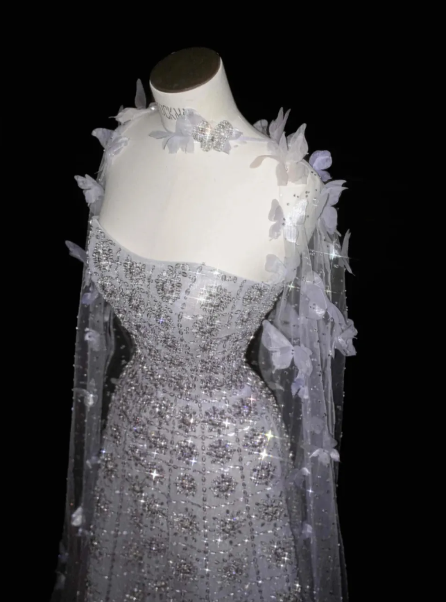 Purple Butterfly A Line Strapless Sequin Tulle Long Prom Dress Party Dress SH3249