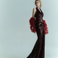 Imperial Burgundy Mermaid Halter Sequin Long Sweep Prom Dress Evening Dress SH4223