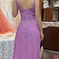Vintage Purple A Line Straps Beaded Chiffon Short Prom Dress Hoco Dress SH5514