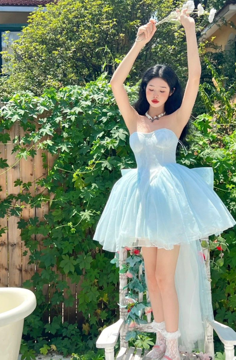 Baby Blue A Line Sweetheart Neck Tulle Short Prom Dress Homecoming Dress SH8653