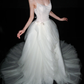 Pretty A Line Spaghetti Straps Pearl White Tulle Long Wedding Dress SH5962