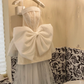 White Bow A Line Strapless Beaded Lace Satin Short Homecoming Dress Birthday Dress SH3859