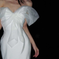Simple Mermaid Bow White Tulle Satin Long Wedding Dress SH5231