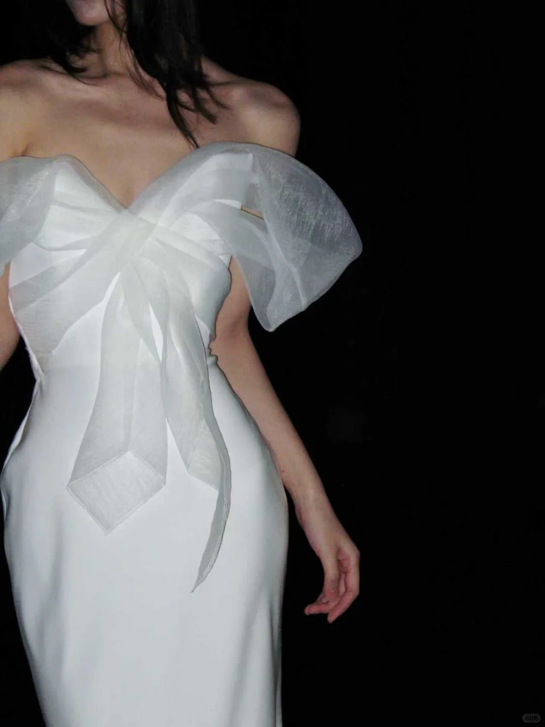 Simple Mermaid Bow White Tulle Satin Long Wedding Dress SH5231