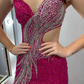 Hot Pink Sheath Straps Shiny Beaded Sequin Tulle Long Prom Dress Evening Dress SH6781
