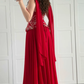 Red A Line Strapless Exquisite Embroidery Chiffon Long Prom Dress Evening Dress SH7292